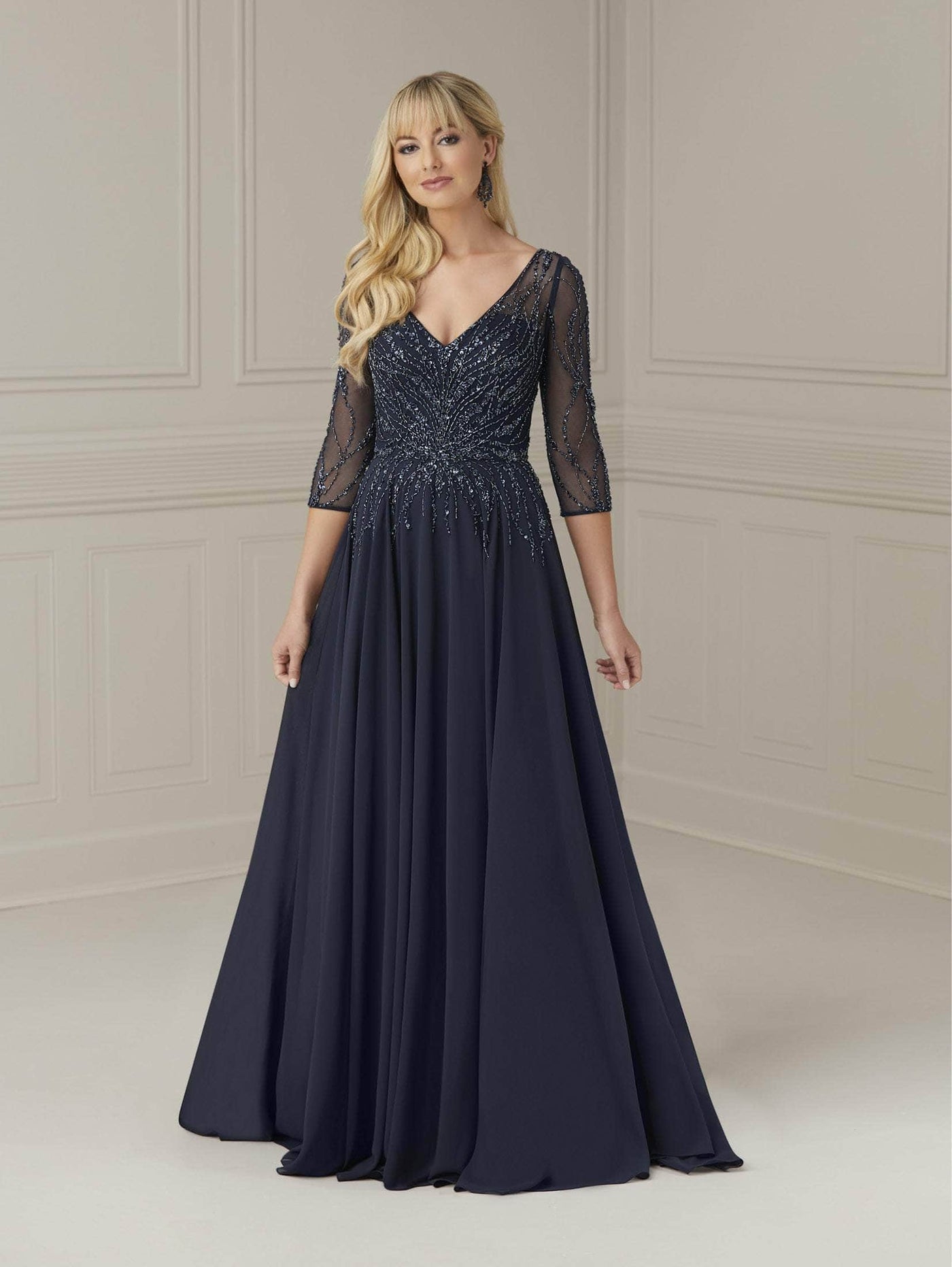 Christina Wu Elegance 17109 - Quarter Sleeve Beaded Evening Dress Special Occasion Dress