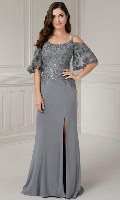 Christina Wu Elegance 17123 - Sequin Lace Scoop Evening Gown Mother of the Bride Dresses 2 / Dark Platinum