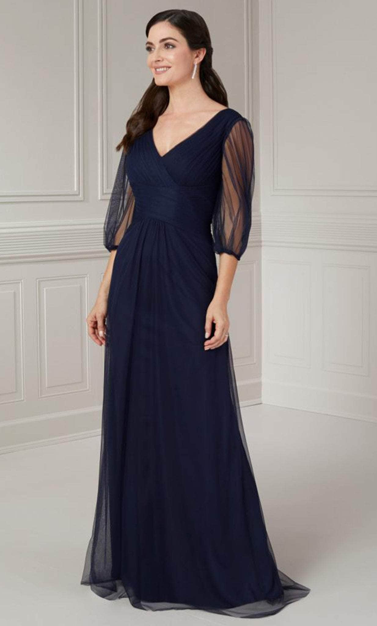 Christina Wu Elegance 17125 - Pleated Deep V-Neck Evening Gown Winter Formals and Balls 2 / Navy