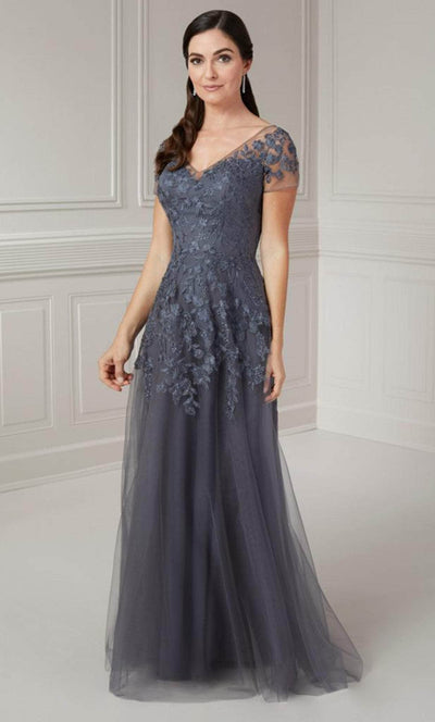 Christina Wu Elegance 17135 - Short Sleeve Lace Evening Gown Evening Dress 2 / Gunmetal