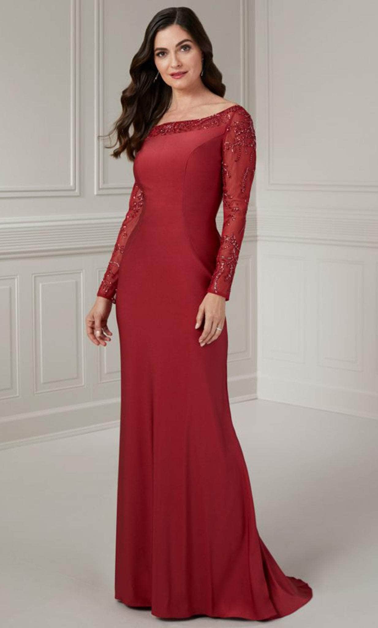 Christina Wu Elegance 17138 - Beaded Appliqued Evening Gown Evening Dresses 6 / Wine