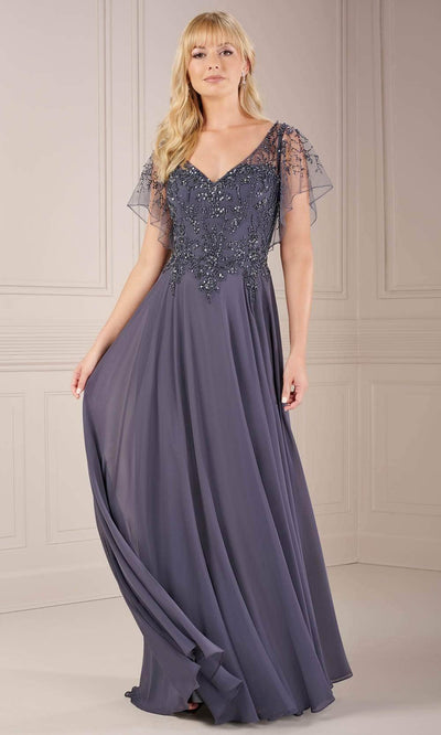 Christina Wu Elegance 17156 - Beaded Flutter Sleeve Formal Dress Evening Dresses 2 / Gunmetal