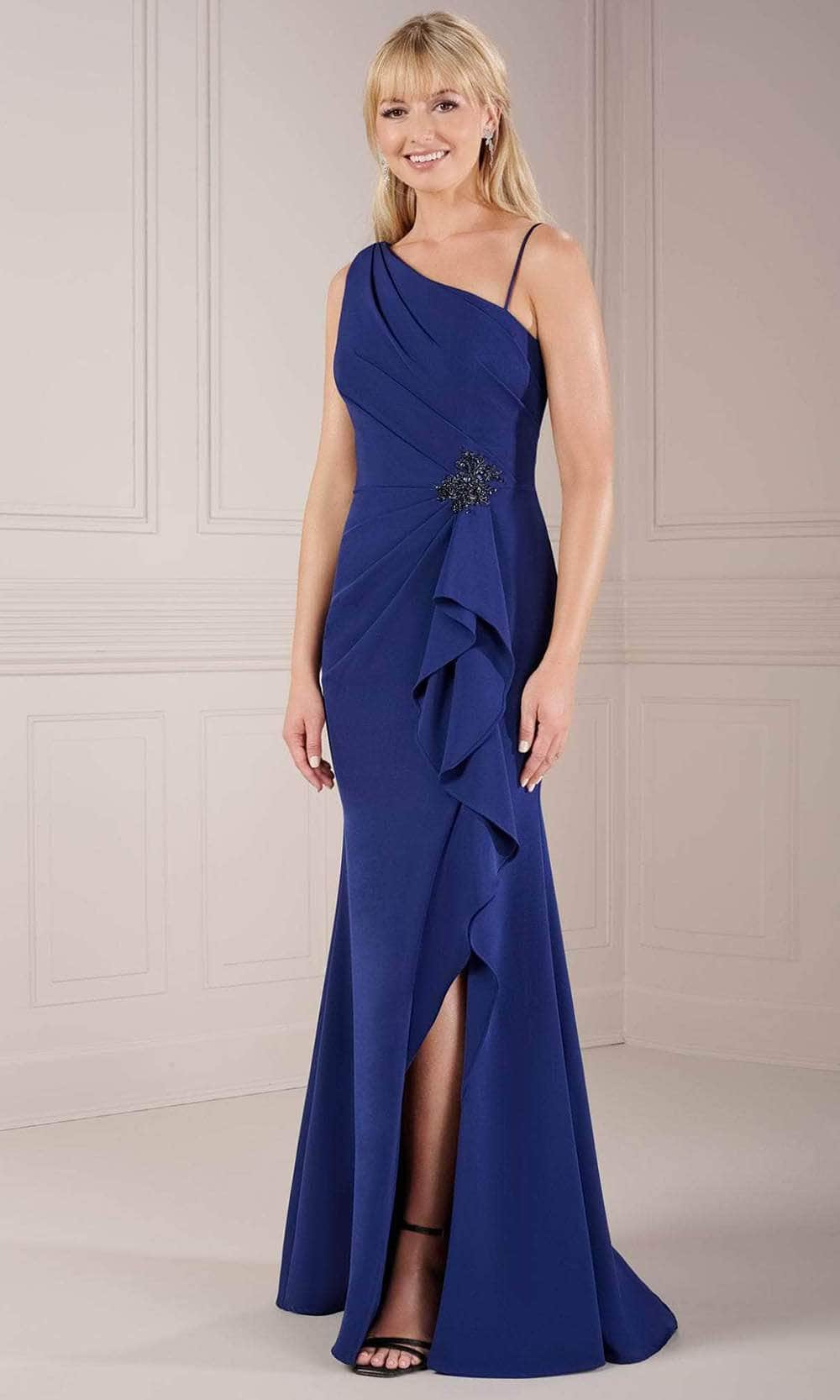 Christina Wu Elegance 17157 - One Shoulder Evening Dress with Slit Evening Dresses 2 / Navy
