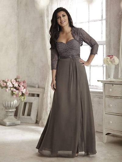 Christina Wu Elegance - 17800 Surplice Lace Bodice High Slit Gown Special Occasion Dress