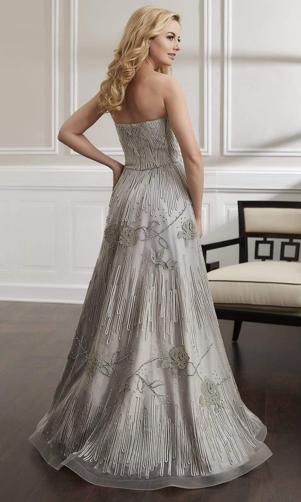 Christina Wu Elegance - Lace Appliqued Strapless Tulle Long Gown 17907SC In Neutral