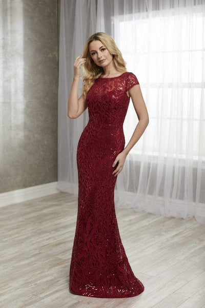 Christina Wu Elegance - 17930 Beaded Bateau Trumpet Dress With Train Special Occasion Dress 2 / Wine