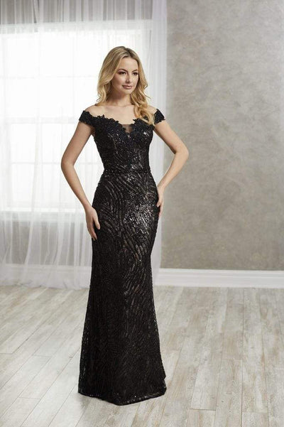 Christina Wu Elegance - 17937 Long Beaded Overlace Sheath Gown Special Occasion Dress 2 / Black/Nude