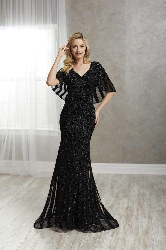 Christina Wu Elegance - 17948 Bedazzled V-neck Trumpet Dress Special Occasion Dress 2 / Black