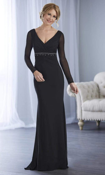 Christina Wu Elegance - Beaded Empire Long Sleeve Jersey Dress 17845 - 1 pc Hunter In Size 16 Available CCSALE 16 / Hunter