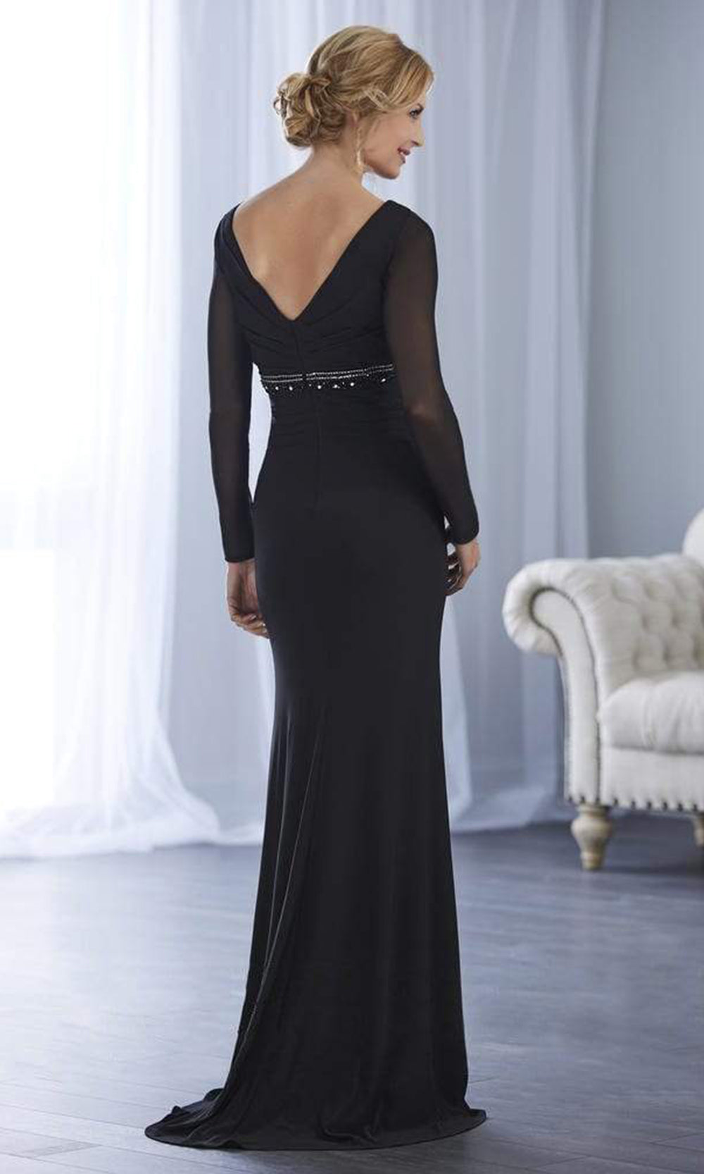 Christina Wu Elegance - Beaded Empire Long Sleeve Jersey Dress 17845 - 1 pc Hunter In Size 16 Available CCSALE 16 / Hunter