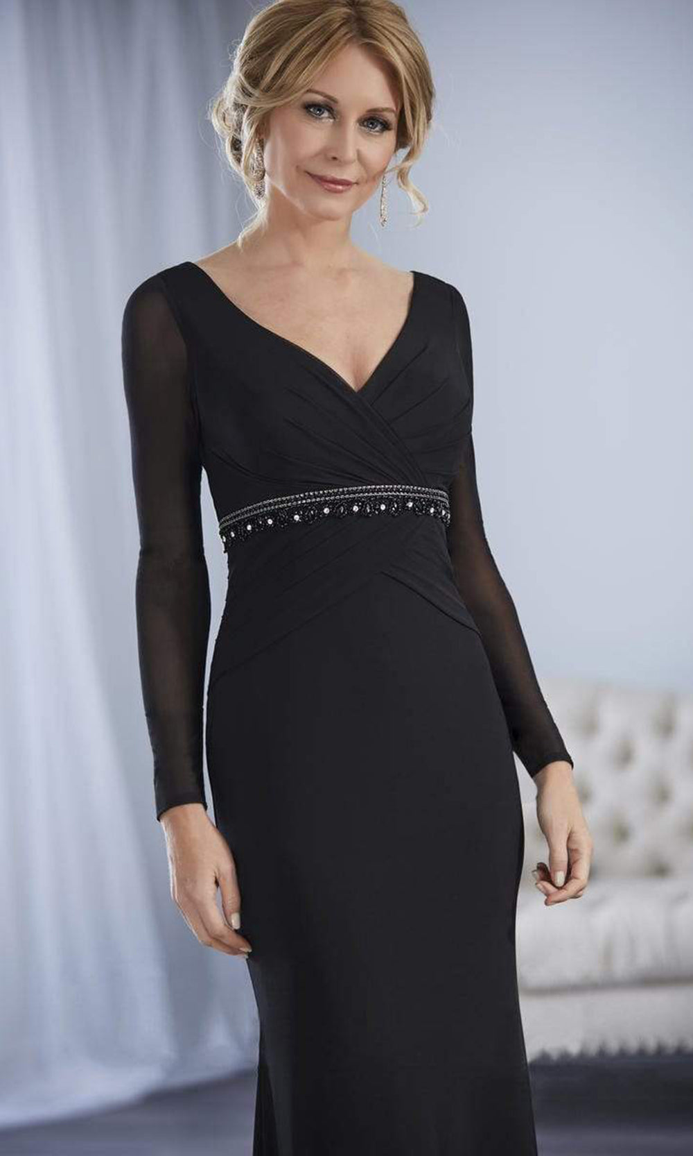 Christina Wu Elegance - Beaded Empire Long Sleeve Jersey Dress 17845 - 1 pc Hunter In Size 16 Available CCSALE 16 / Hunter