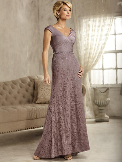 Christina Wu Elegance Chiffon And Beaded Lace Wide V Neck Gown 17820 - 1 pc Wisteria In Size 6 Available CCSALE 6 / Wisteria