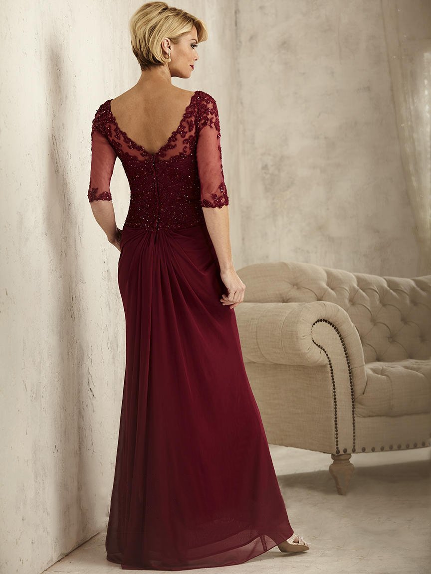 Christina Wu Elegance Illusion Bateau Beaded Lace Evening Dress 17821 CCSALE 10 / Wine