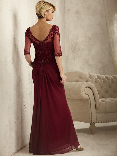 Christina Wu Elegance Illusion Bateau Beaded Lace Evening Dress 17821 CCSALE 10 / Wine