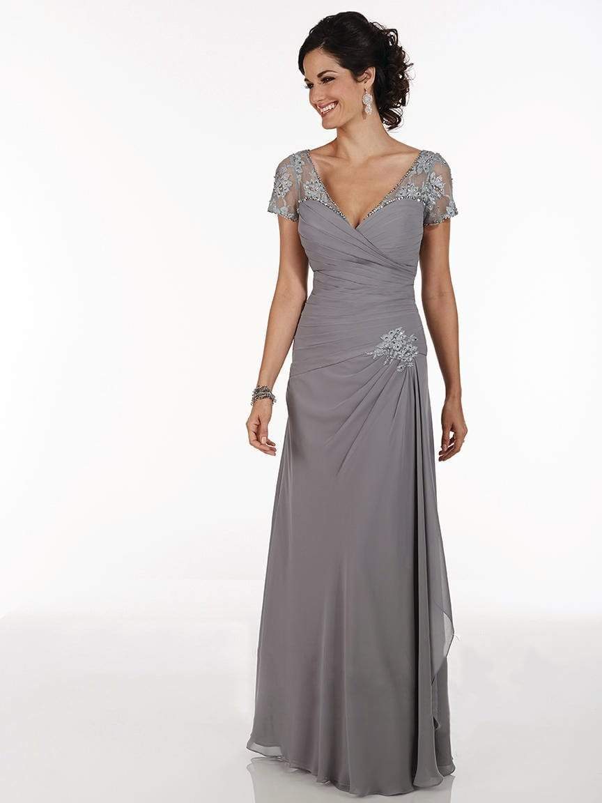 Christina Wu Elegance - Pleated Bodice V Neckline Surplice Gown 17735 - 1 pc Platinum In Size 20 Available CCSALE 20 / Platinum