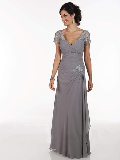Christina Wu Elegance - Pleated Bodice V Neckline Surplice Gown 17735 - 1 pc Platinum In Size 20 Available CCSALE 20 / Platinum