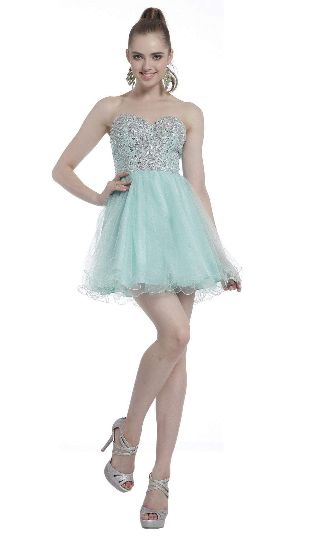 Cinderella Divine - Strapless Bejeweled Sweetheart A-line Dress in Green
