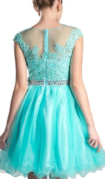 Cinderella Divine - UJ0012SC Adorned Lace Illusion Jewel A-Line Dress