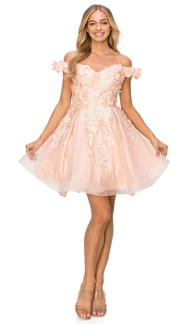 Cinderella Couture 5120J - Floral Off Shoulder Cocktail Dress Special Occasion Dress XS / Blush