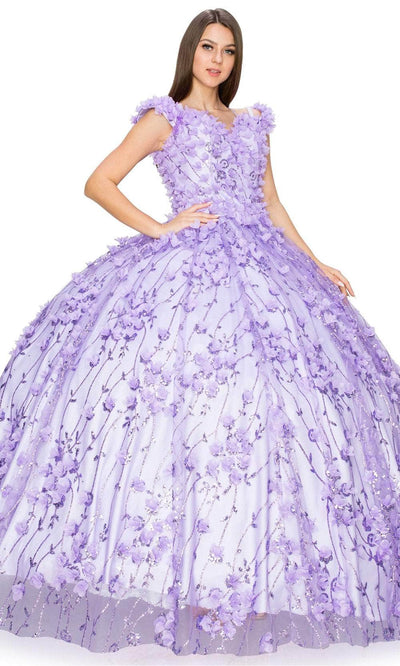 Cinderella Couture 8021J - 3D Floral Off-Shoulder Ballgown Special Occasion Dress