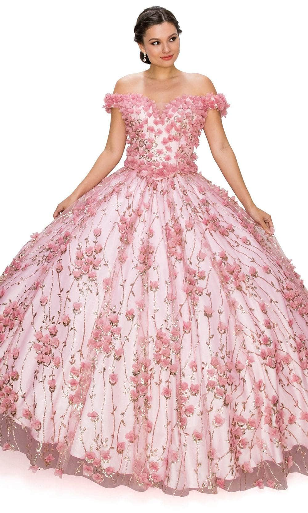 Cinderella Couture 8021J - 3D Floral Off-Shoulder Ballgown Special Occasion Dress