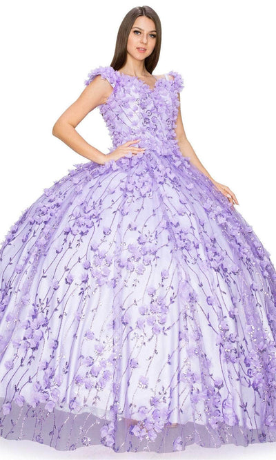 Cinderella Couture 8021J - 3D Floral Off-Shoulder Ballgown Special Occasion Dress