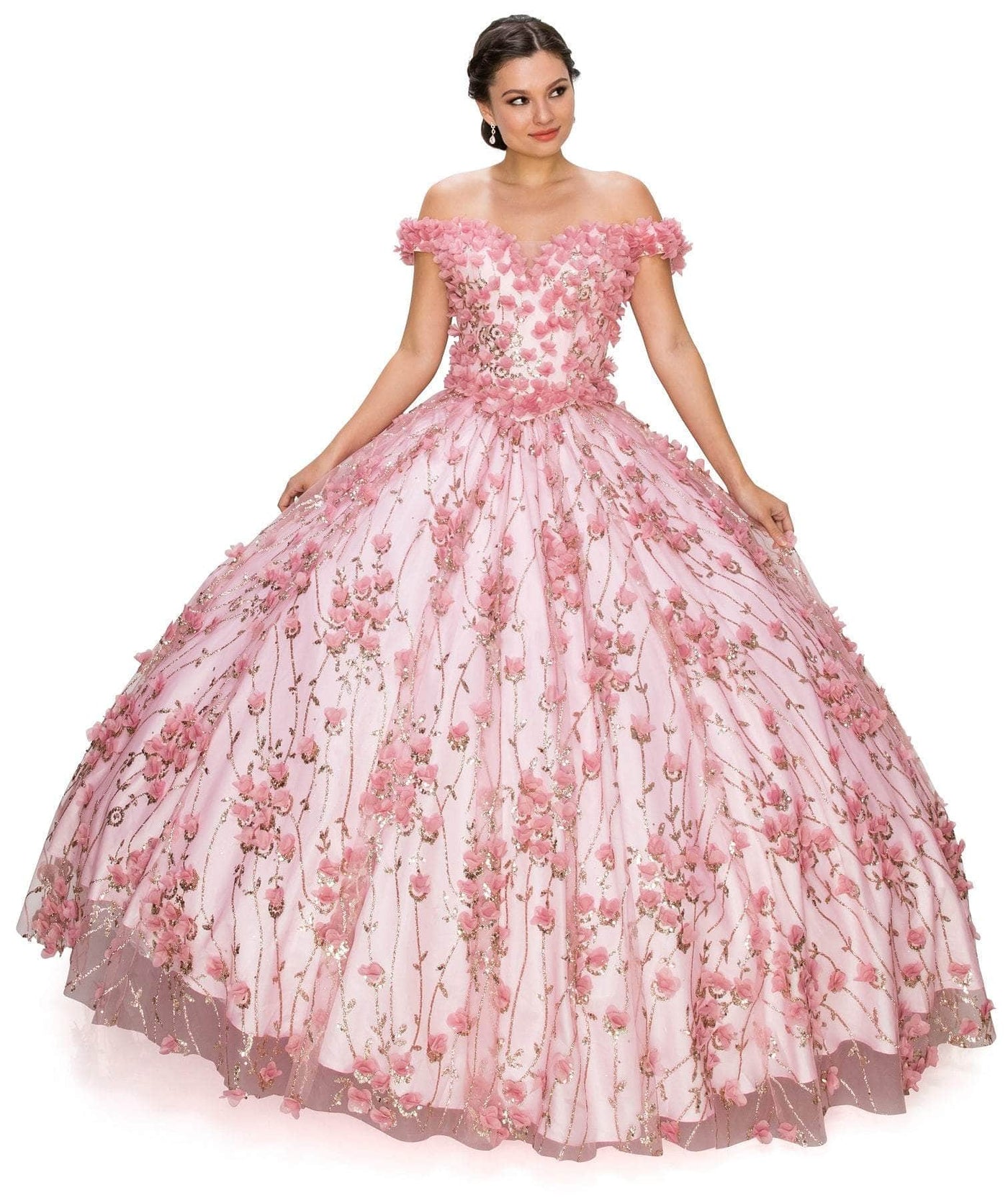 Cinderella Couture 8021J - 3D Floral Off-Shoulder Ballgown Special Occasion Dress