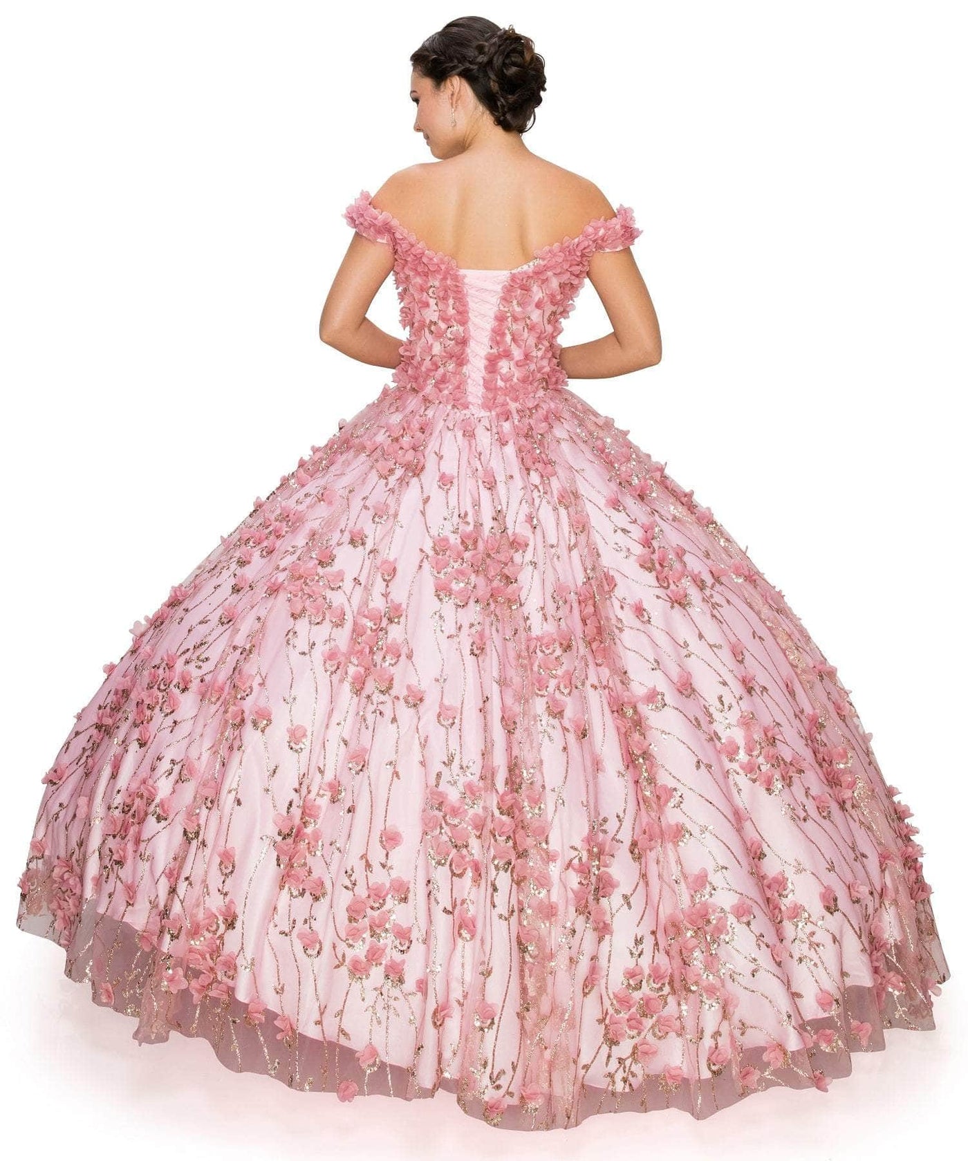 Cinderella Couture 8021J - 3D Floral Off-Shoulder Ballgown Special Occasion Dress