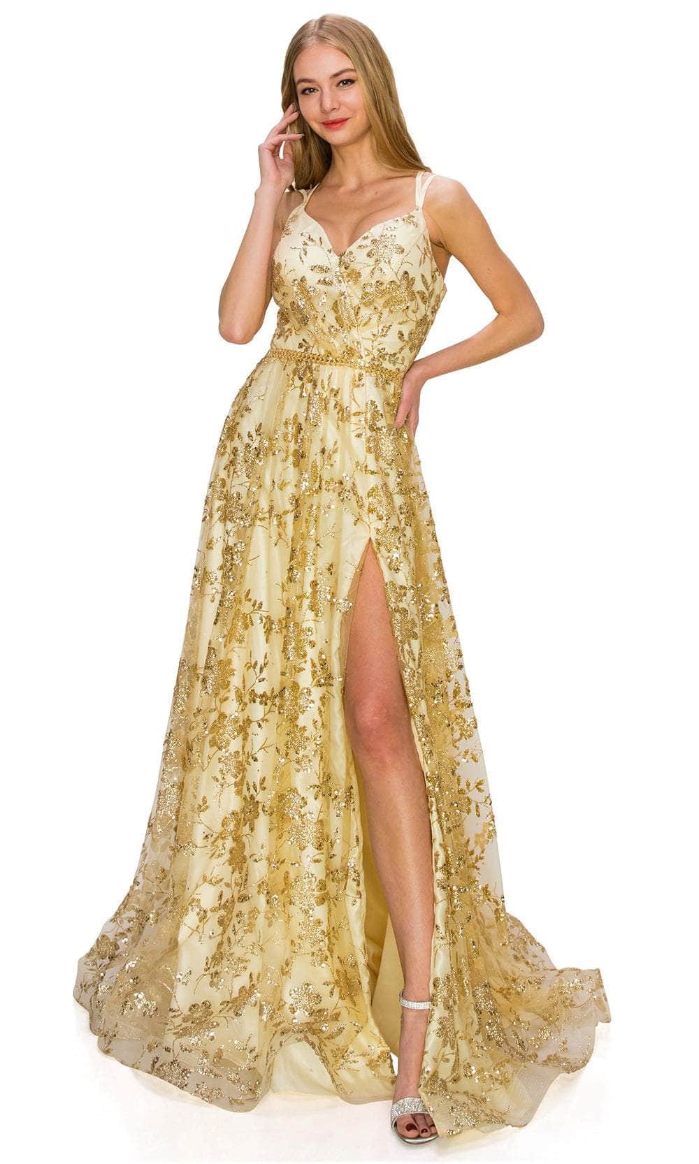 Cinderella Couture 8022J - Dual Straps Glitter Prom Gown Special Occasion Dress XS / Champagne