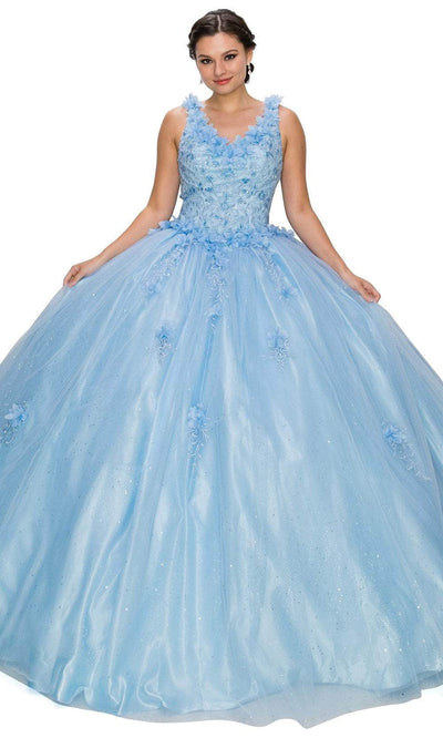 Cinderella Couture 8025J - Embroidered Sleeveless Ballgown Special Occasion Dress XS / Blue