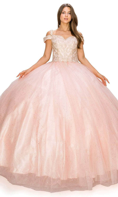 Cinderella Couture 8028J - Gold Embroidered Ballgown Special Occasion Dress XS / Blush