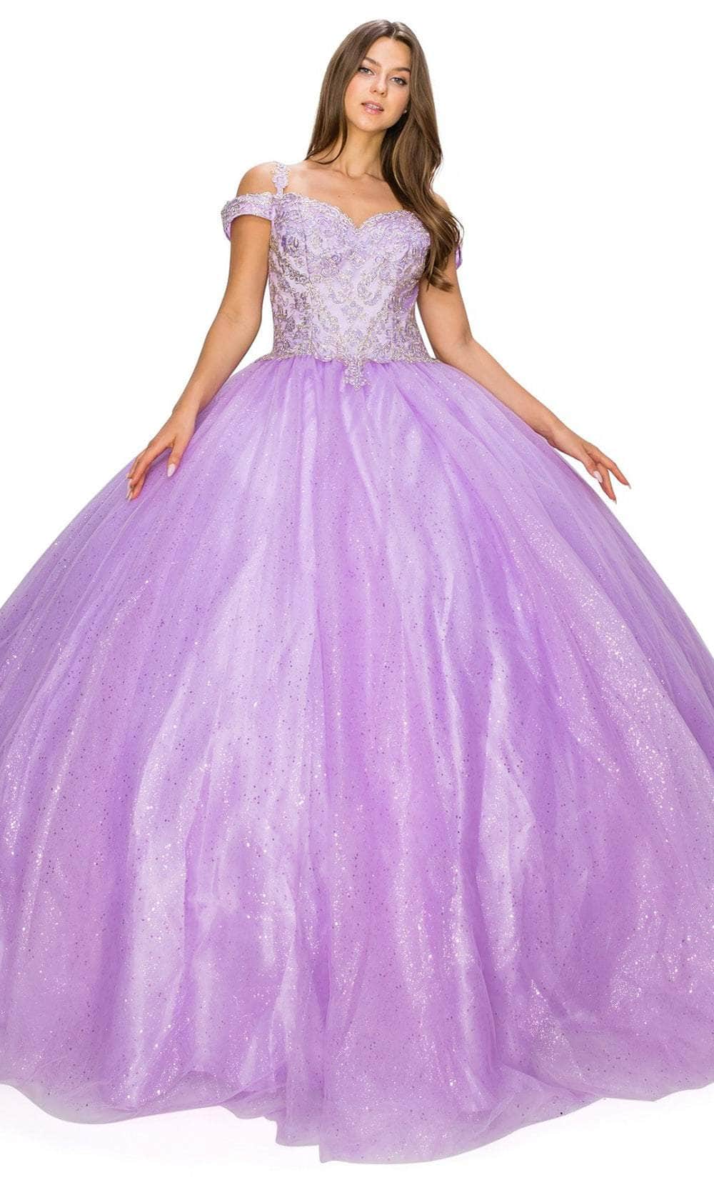 Cinderella Couture 8028J - Gold Embroidered Ballgown Special Occasion Dress XS / Lilac
