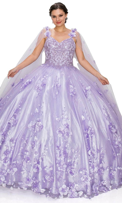 Cinderella Couture 8030J - Floral Detachable Cape Ballgown Special Occasion Dress XS / Lilac