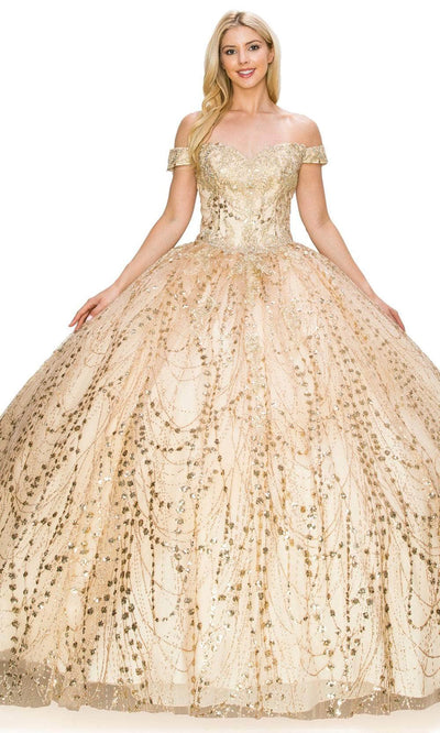 Cinderella Couture 8033J - Off Shoulder Glitter Ballgown Ball Gowns XS / Champagne