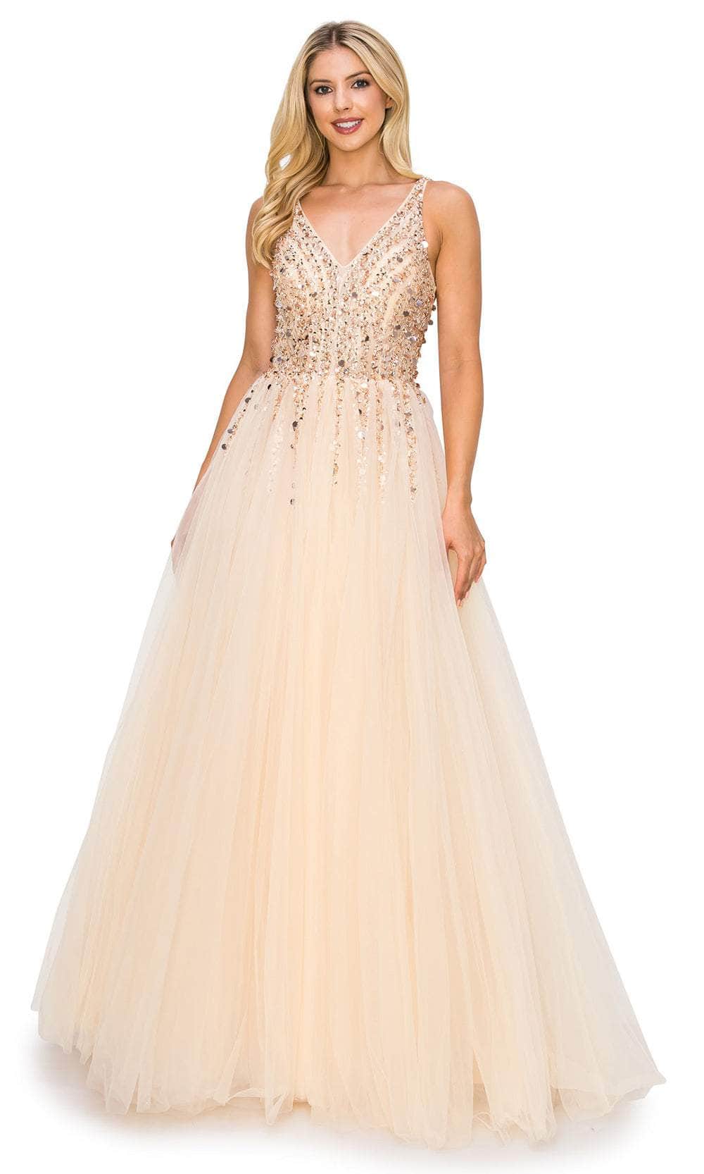 Cinderella Couture 8034J - Plunging V-Back Prom Gown Special Occasion Dress XS / Champagne