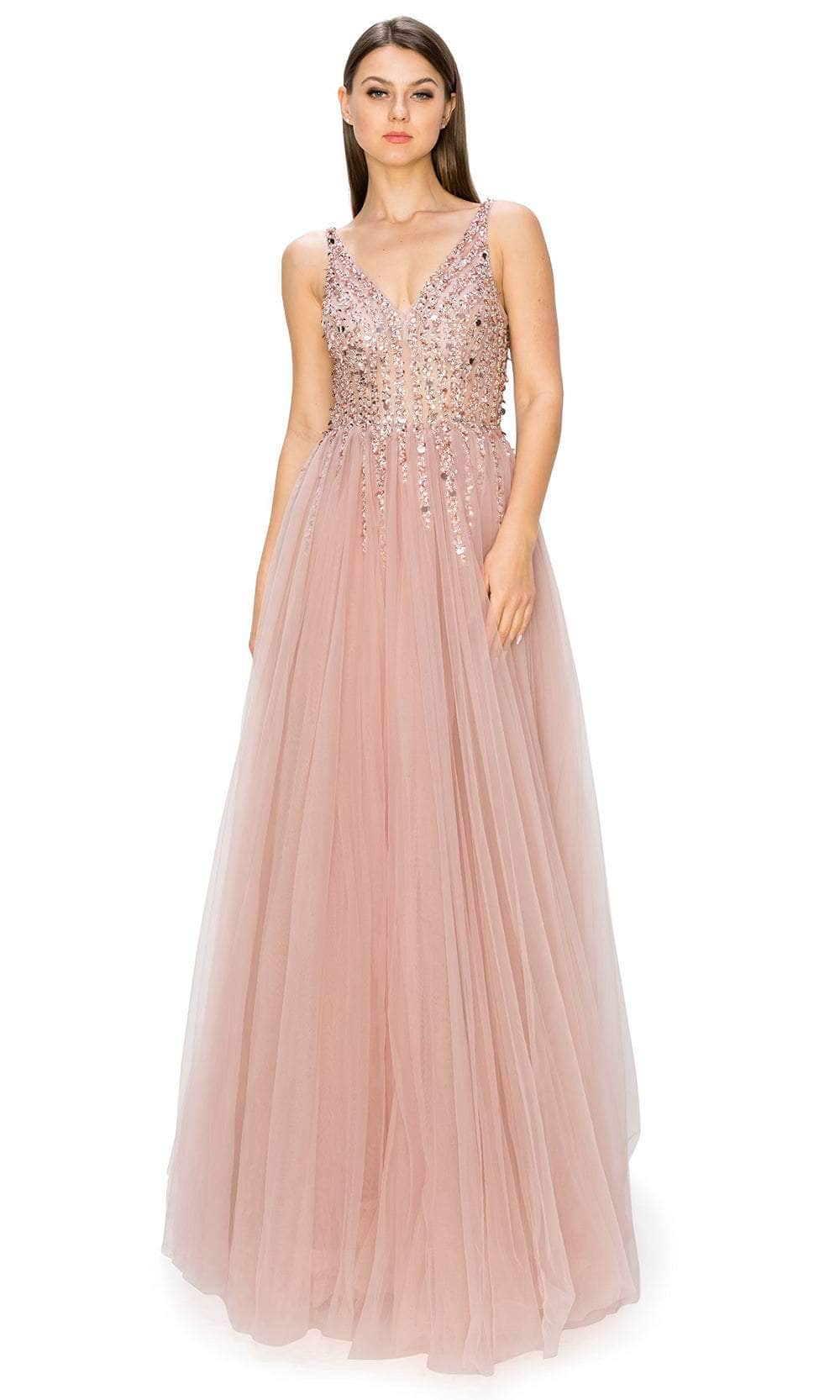 Cinderella Couture 8034J - Plunging V-Back Prom Gown Special Occasion Dress XS / Dusty Rose