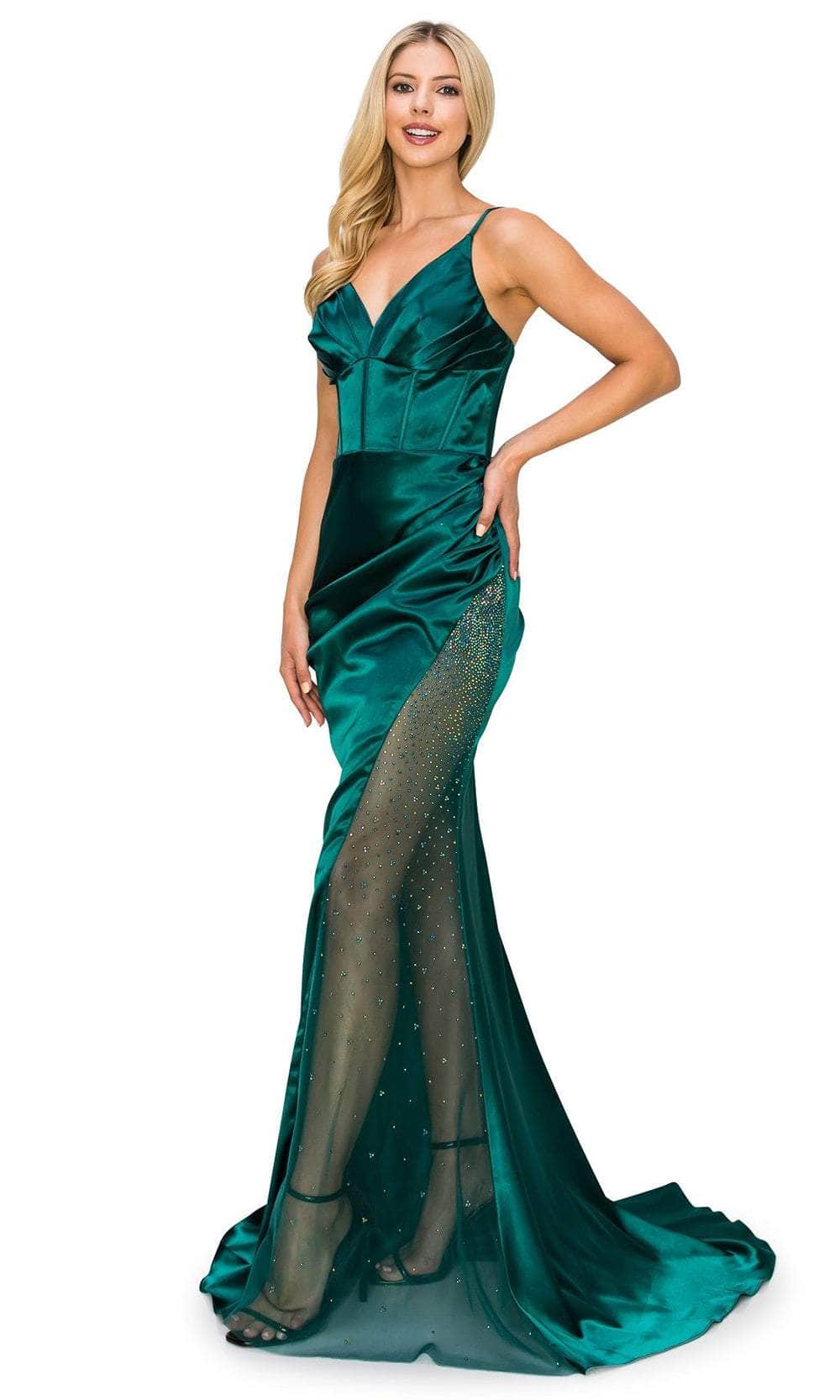 Cinderella Couture 8037J - V-Neck Satin Dress Special Occasion Dress XS / Hunter Green