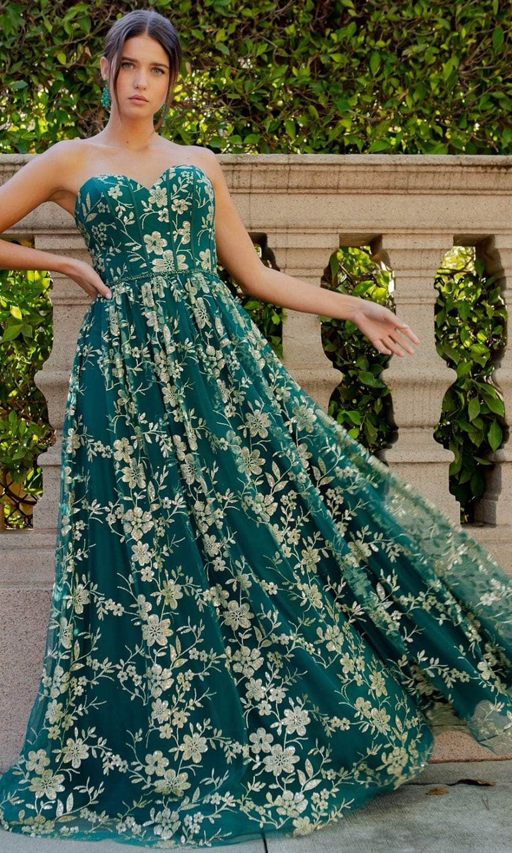 Cinderella Couture 8043J - Floral Glitter Print Prom Gown Special Occasion Dress
