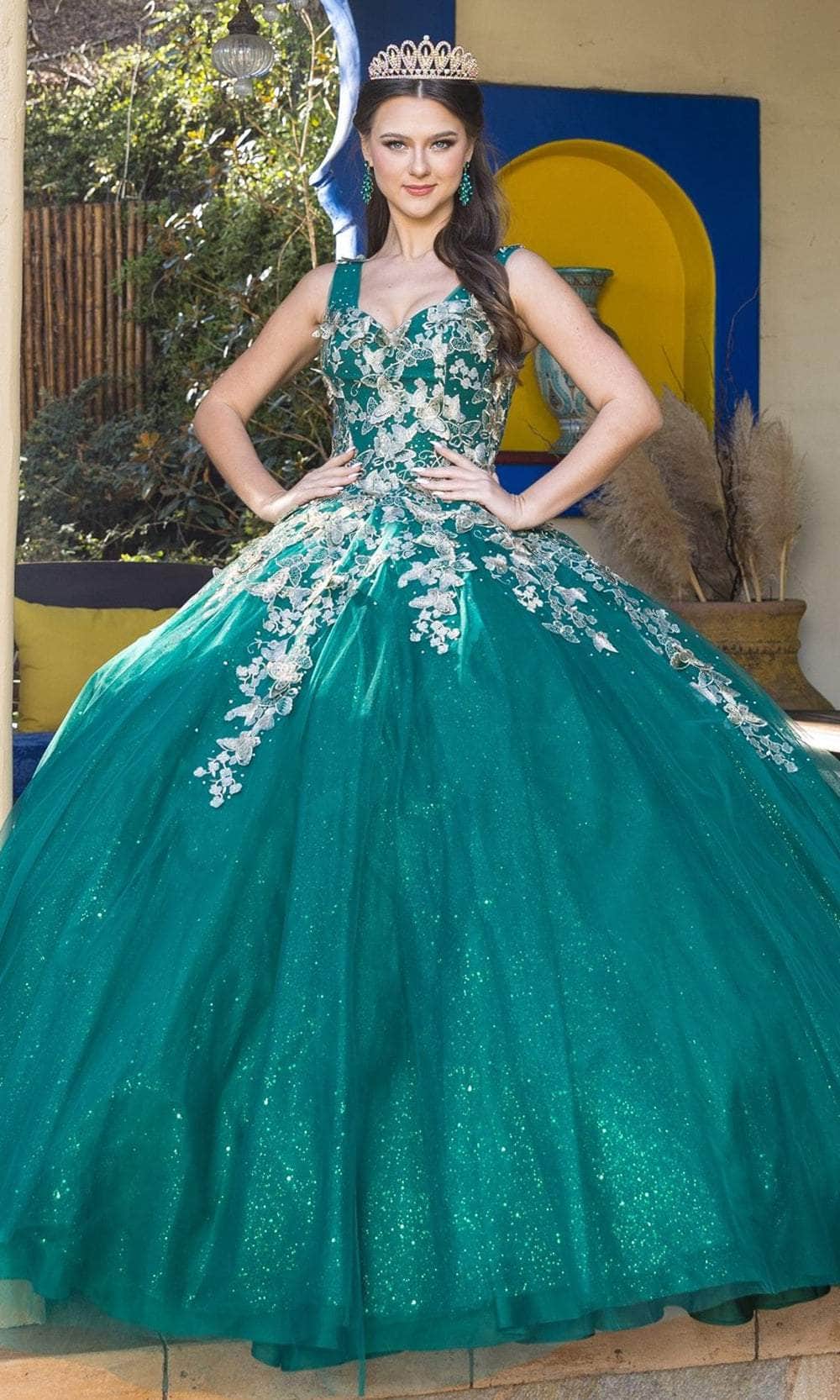 Cinderella Couture 8046J - Long Glitter Tulle Ballgown - Cap Sleeve, 3D Butterfly Applique, Metallic Embroidery, Beaded, Mid-Open Lace-Up Back, Sweep Train ADASA Cinderella Couture 8046J - Long Glitter Tulle Ballgown - Cap Sleeve, 3D Butterfly Applique, Metallic Embroidery, Beaded, Mid-Open Lace-Up Back, Sweep Train ADASA