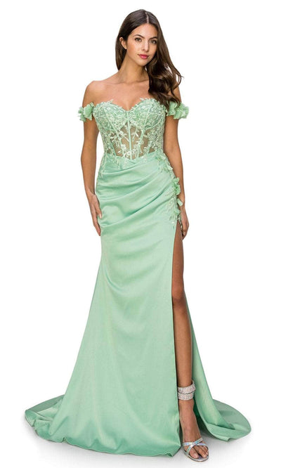 Cinderella Couture 8050J - Cap Sleeve Floral Prom Gown Special Occasion Dress XS / Sage