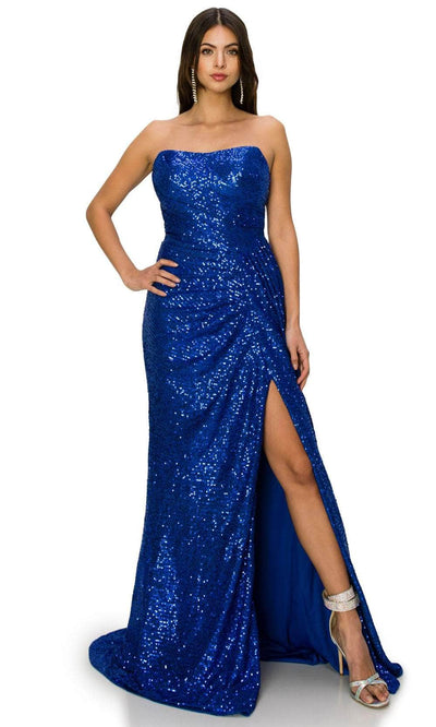 Cinderella Couture 8052J - Sequined Scoop Neck Prom Gown Special Occasion Dress XS / Royal