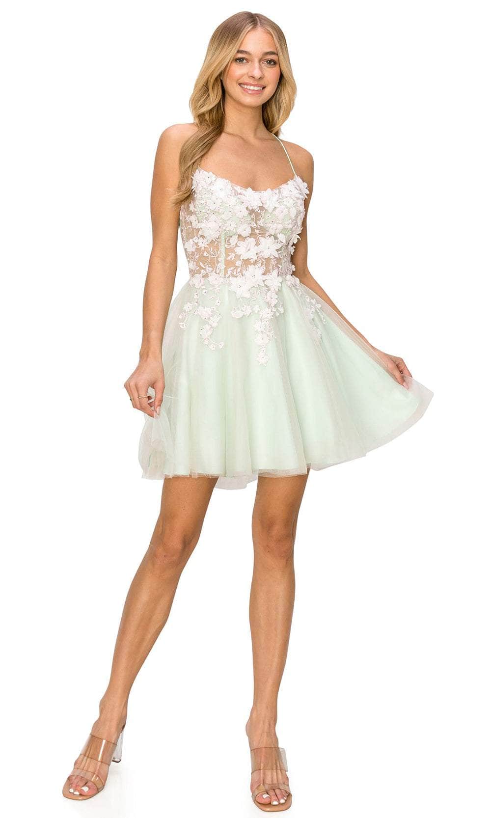Cinderella Couture 8053J - 3D Floral Embellished A-line Dress Special Occasion Dress XS / Sage