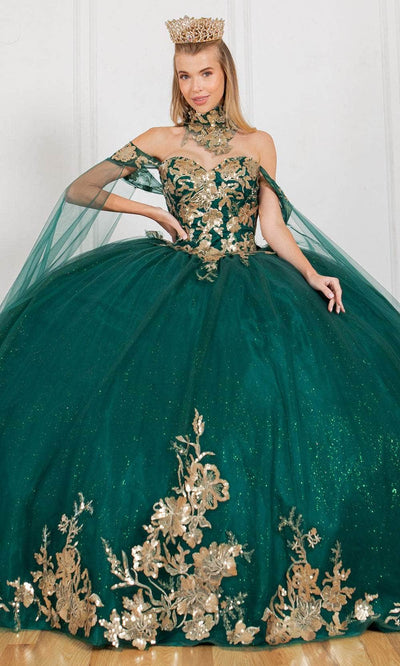 Cinderella Couture 8064J - Off-Shoulder Sweetheart Ballgown Special Occasion Dress XS / Hunter Green