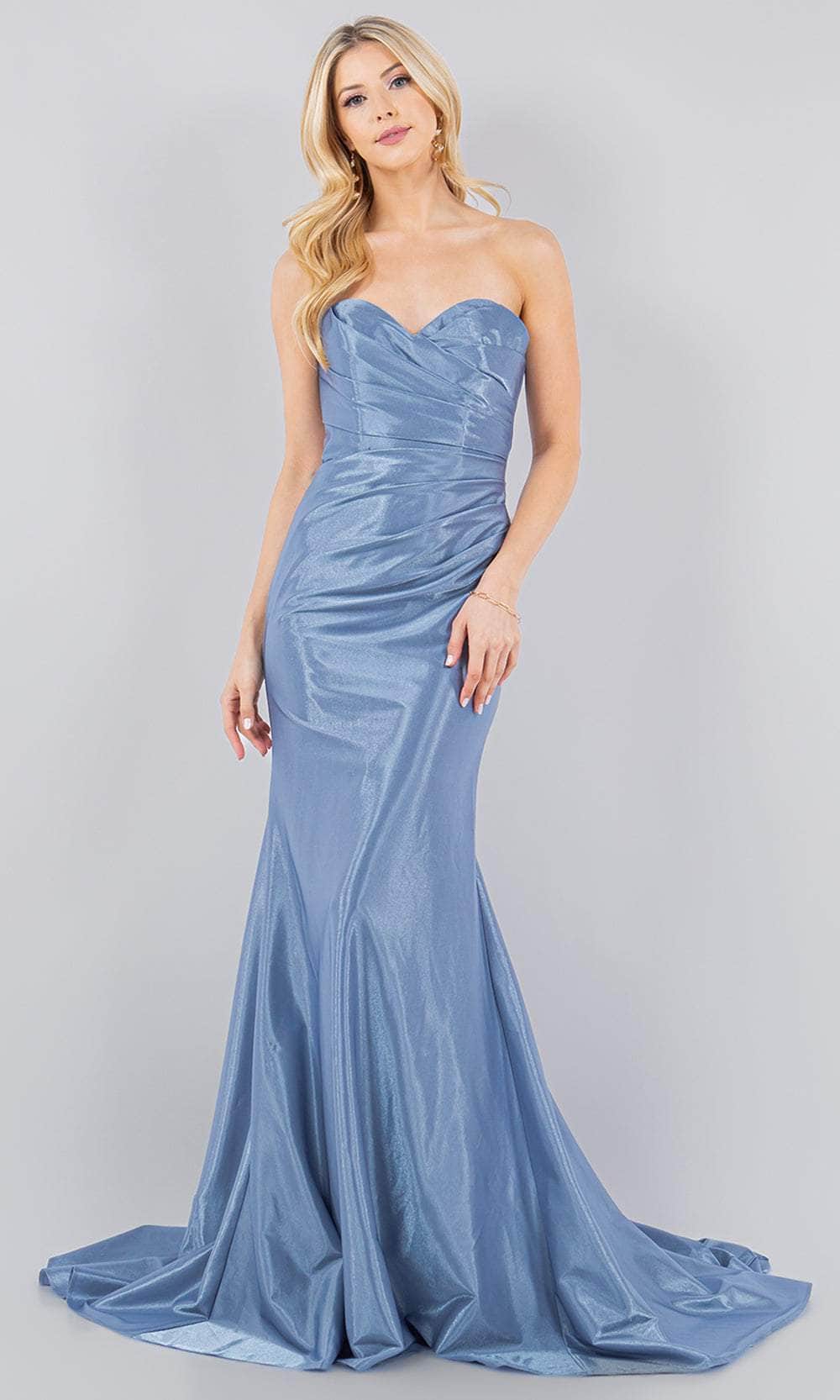 Cinderella Couture 8083J - Strapless Satin Prom Gown Special Occasion Dress XS / Dusty Blue