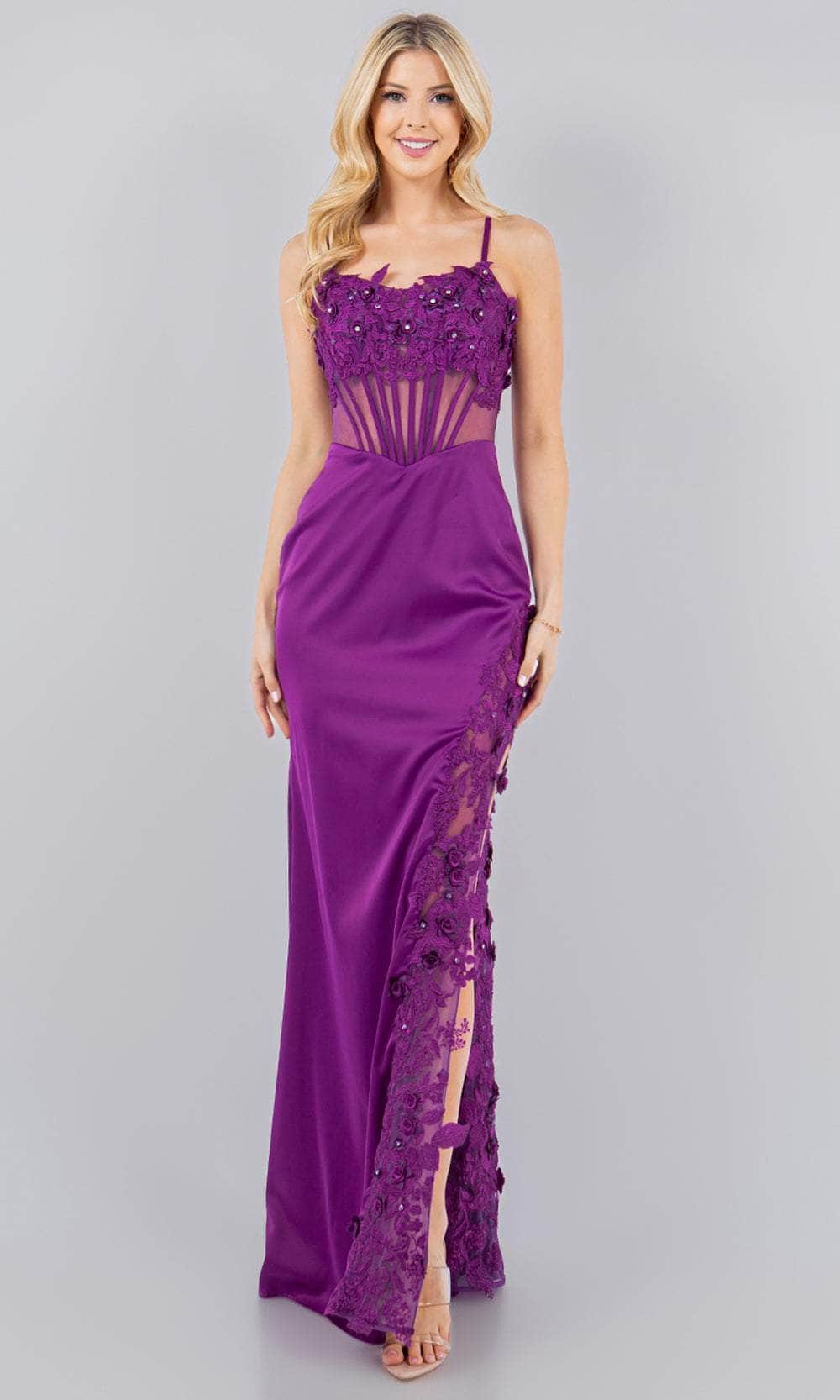 Cinderella Couture 8085J - 3D Floral Embellished Corset Dress Special Occasion Dress XS / Grape