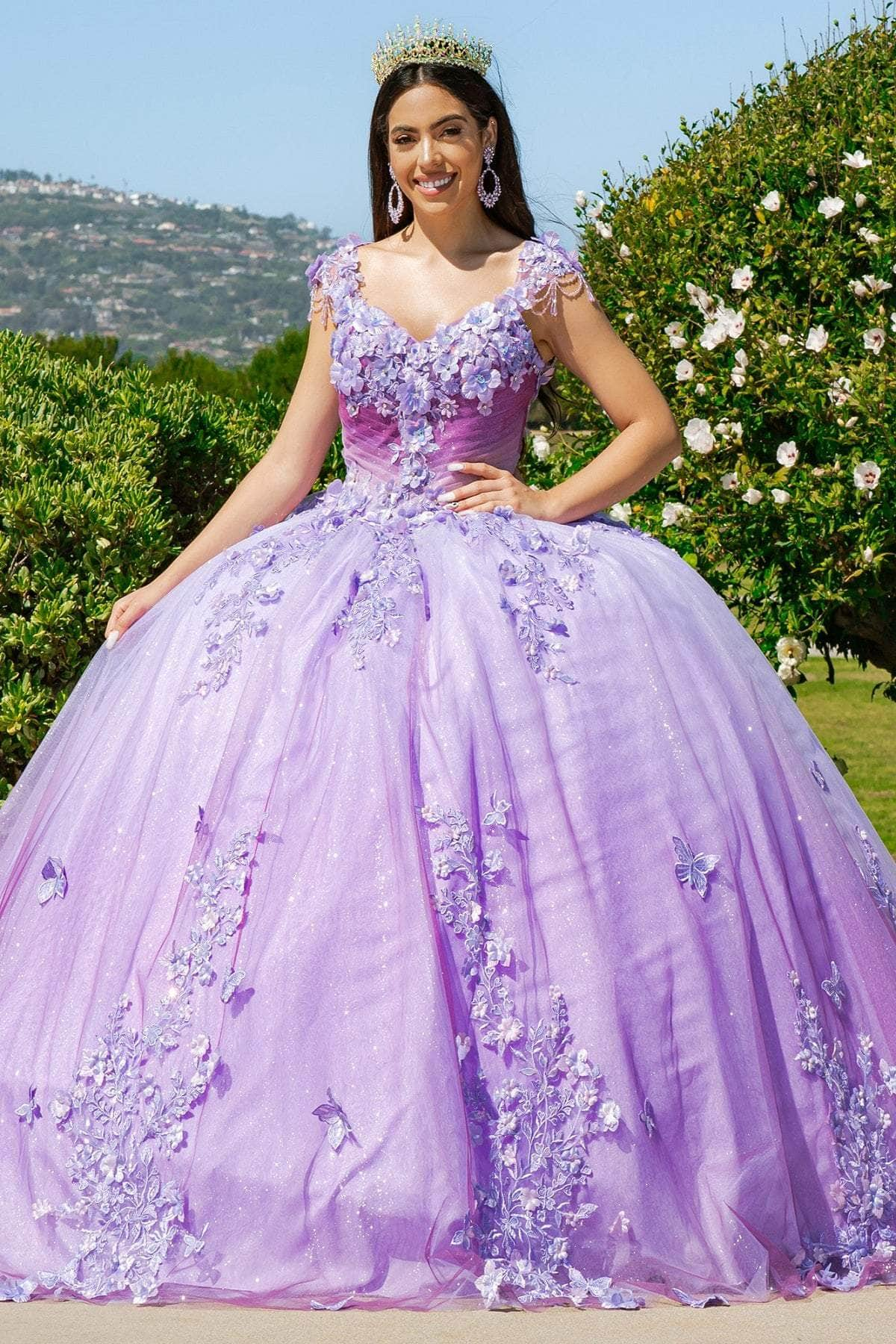 Cinderella Couture 8088J - Cap Sleeve 3D Floral Embellished Ballgown Ball Gowns