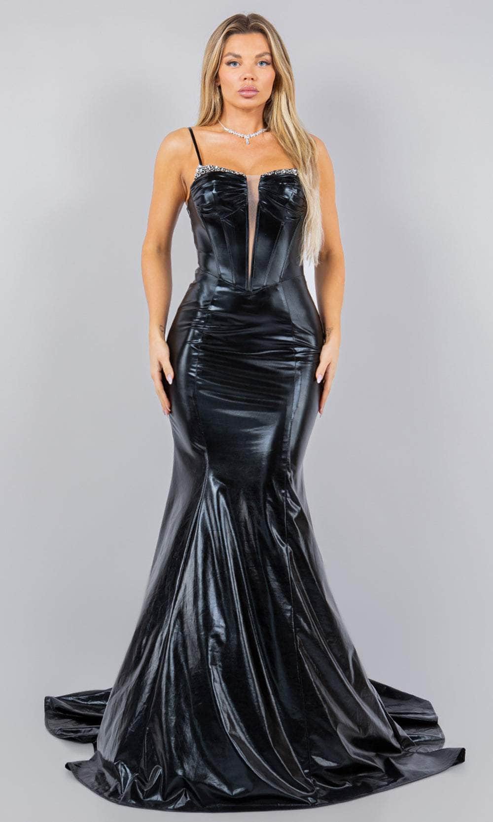 Cinderella Couture 8092J - Sleeveless Plunging Dress Special Occasion Dress XS / Black