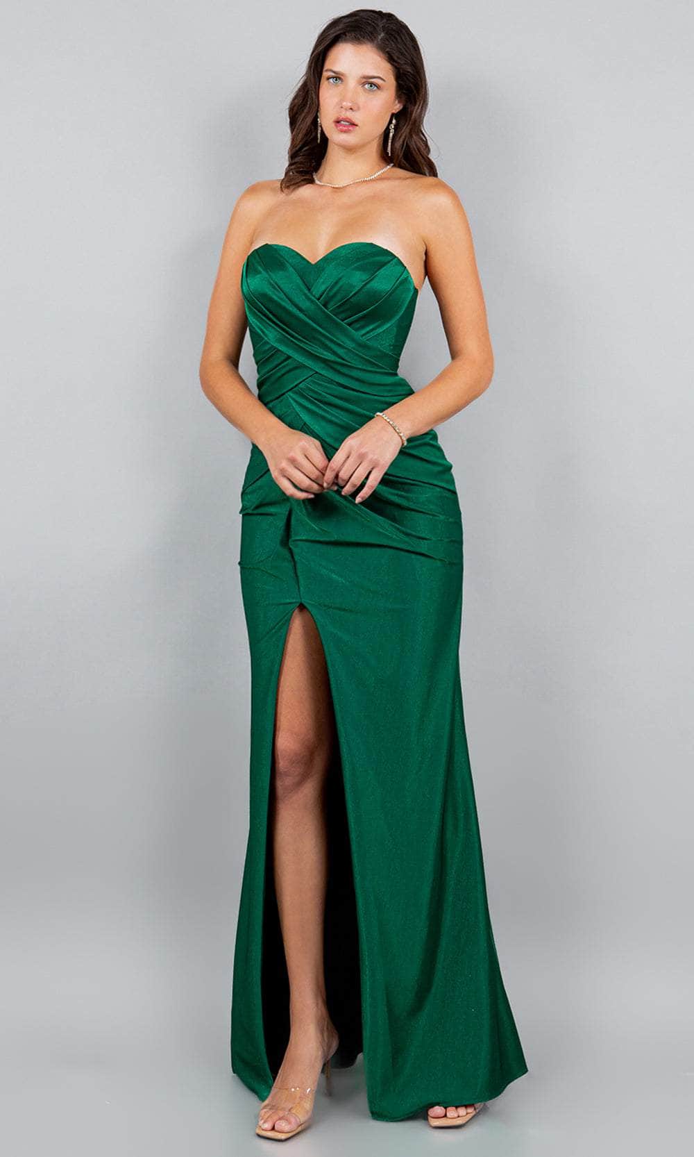 Cinderella Couture 8095J - Strapless Ruched Prom Gown Prom Dresses XS / Green