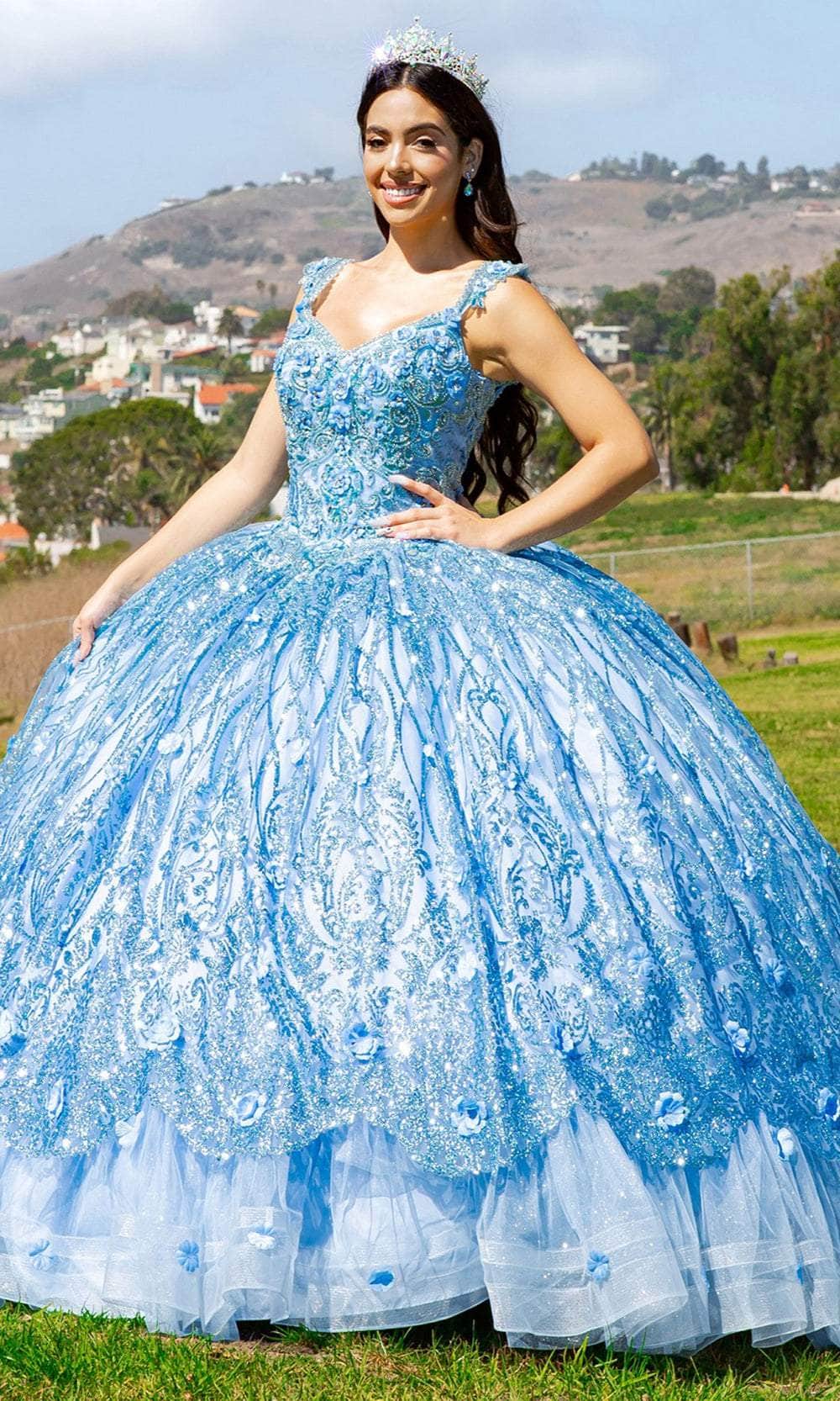 Cinderella Couture 8110J - Embroidered Lace-Up Back Ballgown Ball Gowns XS / Blue