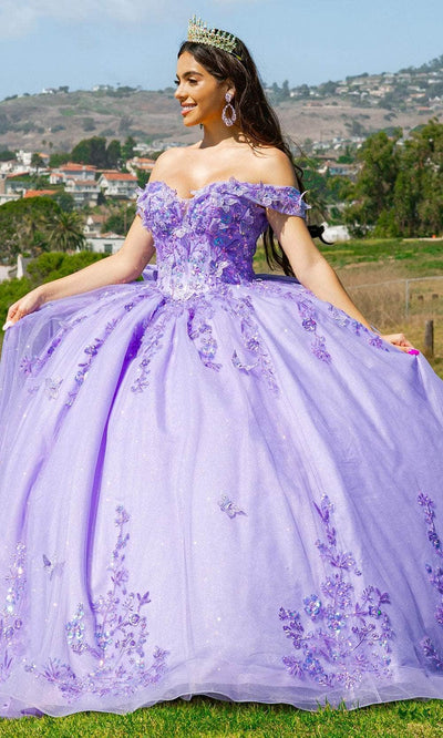 Cinderella Couture 8111J - Butterfly Embellished Glitter Ballgown Ball Gowns XS / Lilac